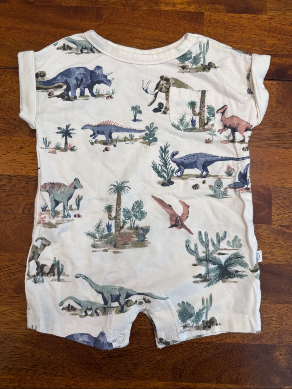 Neutral Dinosaur Print Baby Romper - White